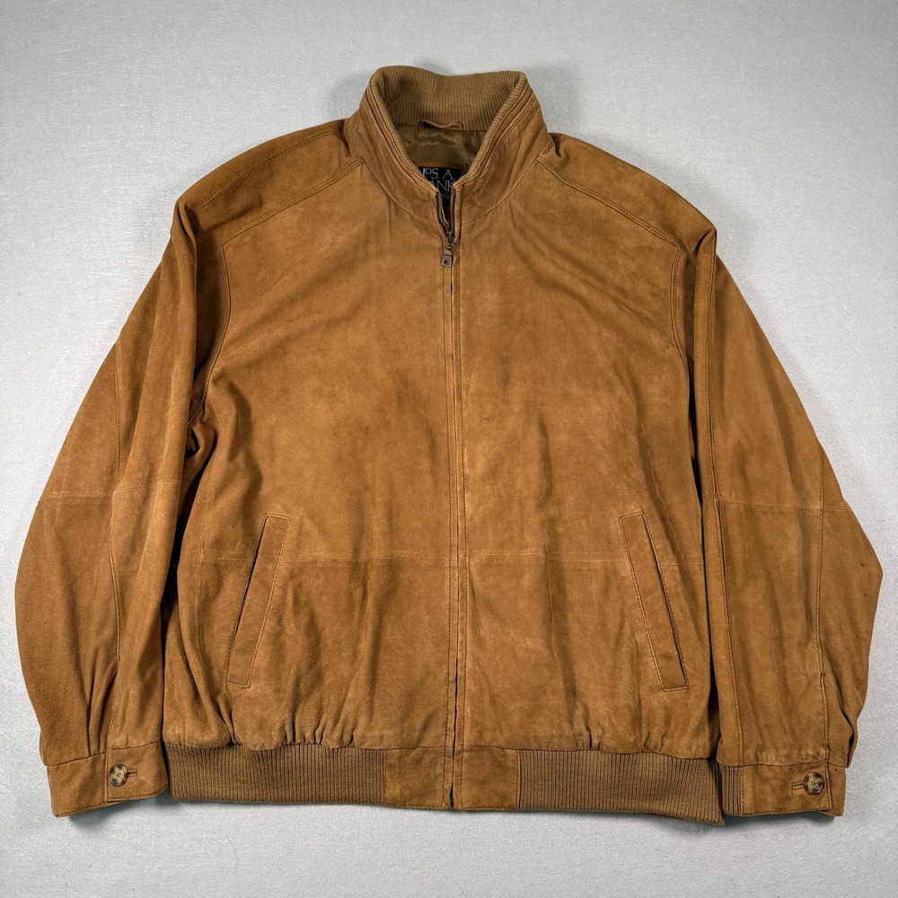 Jos A Bank Harrington Bomber Jacket Mens XXL Brown Suede Leather Vintage Style